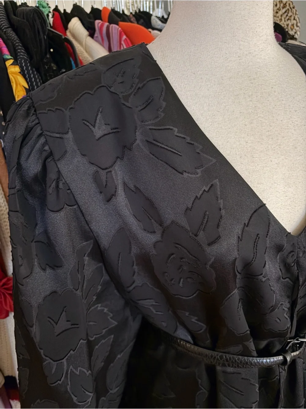 Vintage 90s Patra Stenay Black Tonal Rose Jacquard Blouse